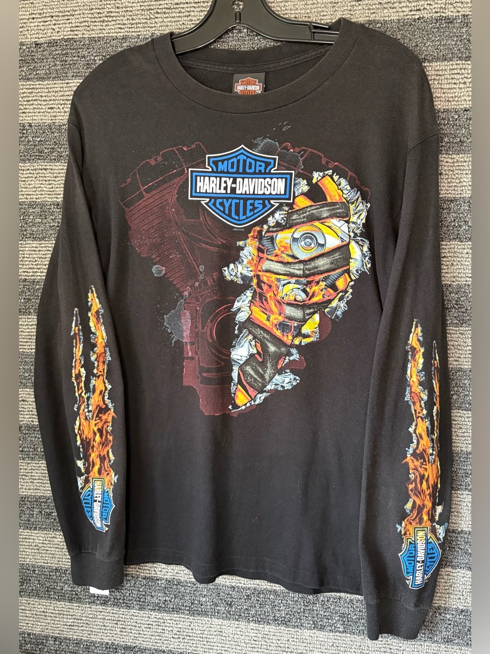 2013 Harley-Davidson Daytona Florida Flames Black Longsleeve T-Shirt Medium EUC